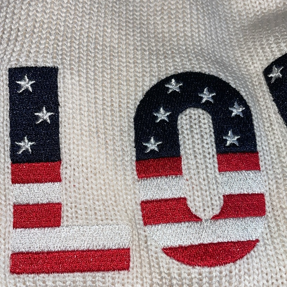 Marled Cream Crew Neck Sweater with Americana Love Graphic - Picture 4 of 15